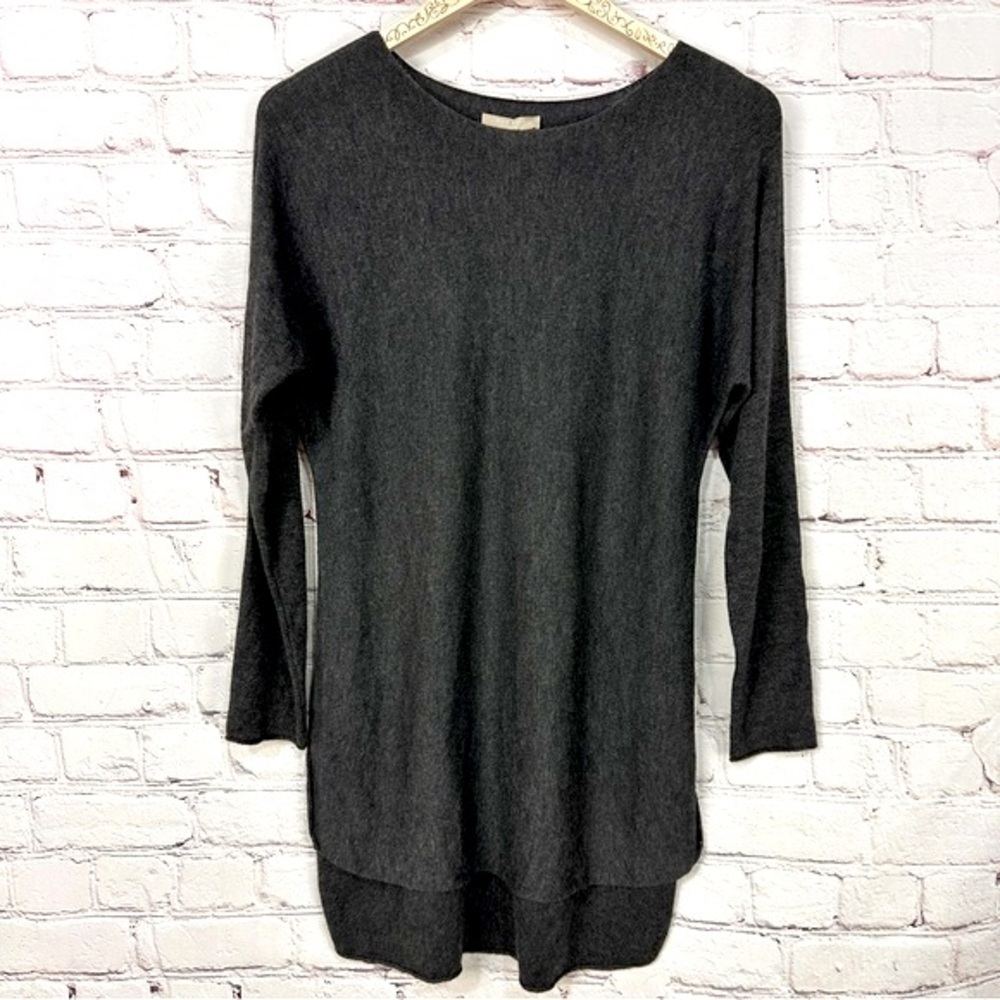 Joan Vass stretchy mini sweater shirts dress tunic top grey gray size medium M
